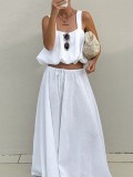 EVE Solid Color Sleeveless Ruched Two Piece Skirts Set GXBQ-K6S06355A