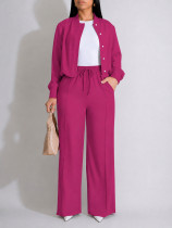 EVE Solid Color Long Sleeve Coat Two Piece Pants Set HNIF-MC014