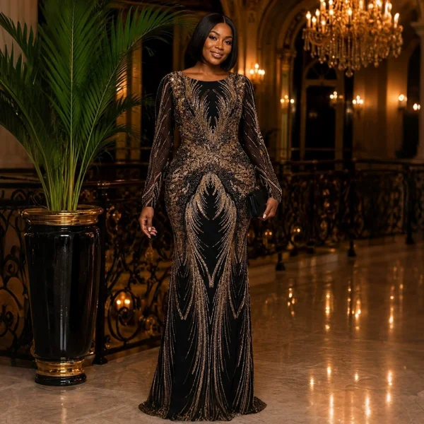 EVE Long Sleeve Sequin Printed Maxi Dress CYA-902558