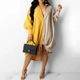 EVE Loose Contrast Color Drawstring Shirt Dress HNIF-YF006