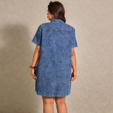 EVE Plus Size V Neck Short Sleeve Casual Denim Dress GDAM-218837