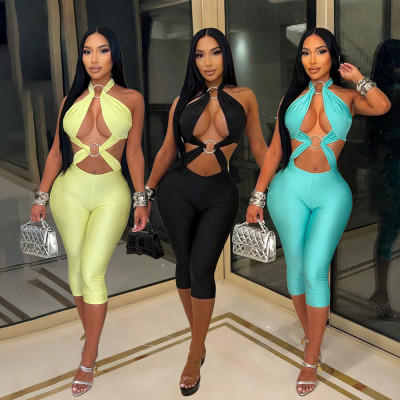 EVE Solid Color Backless Seventh Jumpsuit CYA-902521