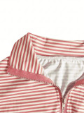 EVE Stripe Stand Collar Top Wide Leg Pants 2 Piece Set HNIF-MC008