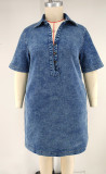 EVE Plus Size V Neck Short Sleeve Casual Denim Dress GDAM-218837