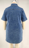 EVE Plus Size V Neck Short Sleeve Casual Denim Dress GDAM-218837