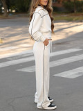 EVE Contrast-Color Striped Zipper Coat Wide-Leg Pants Casual Sports Two Piece Set HNIF-MC006