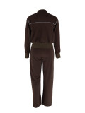 EVE Contrast-Color Striped Zipper Coat Wide-Leg Pants Casual Sports Two Piece Set HNIF-MC006