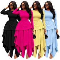 EVE Long Sleeve Ruffles Irregular Maxi Dress YF-11117