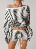EVE Stripe One Shoulder Long Sleeve Pants 2 Piece Set HNIF-SY017