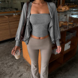 EVE Solid Color Wrap Chest Top+Bat Sleeve Cardigan 2 Piece Top GPKJ-MR51985