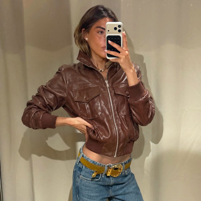 EVE Long Sleeve Zipper Leather Jackets GPKJ-MR52216