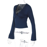 EVE Long Sleeve Deep V Neck Knits Top BLG-T5A20280A
