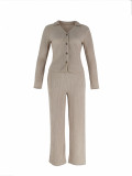 EVE Solid Color Flare Sleeve Two Piece Pants Set HNIF-SY018