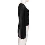 EVE Mesh See Through Patchwork T Shirt GPKJ-MR50703
