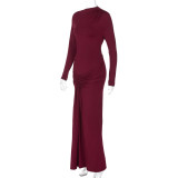 EVE Long Sleeve Solid Color Maxi Dress BLG-D5619464K