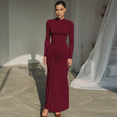 EVE Long Sleeve Solid Color Maxi Dress BLG-D5619464K