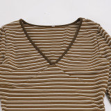 EVE Long Sleeve Stripe Tops Two Piece Shorts Set GPKJ-MR51810