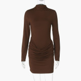 EVE Long Sleeve Ruched Solid Color Mini Dress BLG-D5619402A