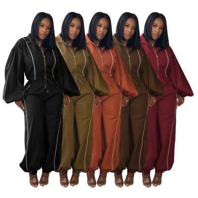 EVE Long Sleeve Hooded Short Jackets Two Piece Pants Set AIL-371