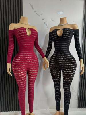 Pre Order: About 7 work days shipping Stripe Mesh Jumpsuit YUEM-202692