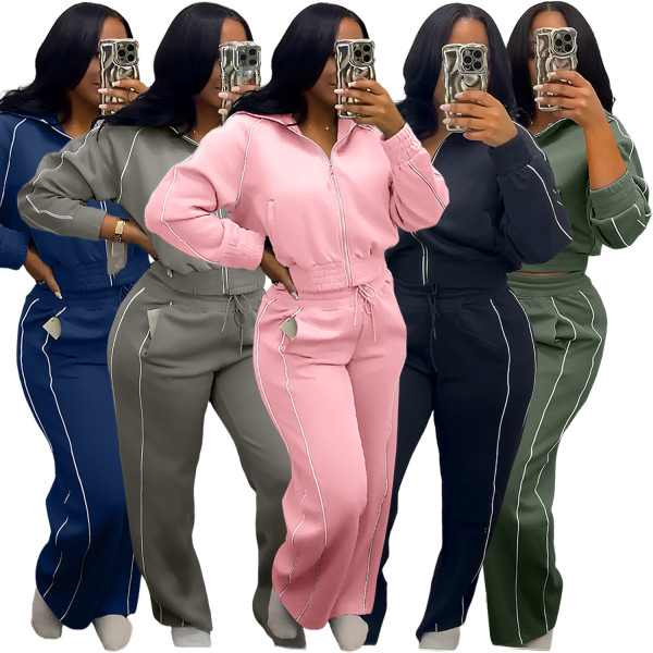 EVE Long Sleeve Zipper Top Two Piece Pants Set TK-6357