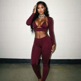 EVE Solid Color Sexy Bikini Tie Up 3 Piece Pants Suit GFCF-1591