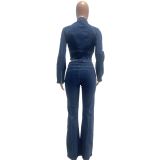 EVE Fashion Denim Long Sleeve Zipper Two Piece Pants Set NYF-8219