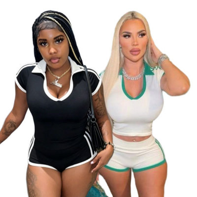 EVE V Neck Short Sleeve Tops Sport Short Suit GTGE-MH1035