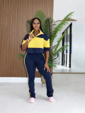 EVE Color Block Patchwork Half Sleeve Top Pants Suit SFY-924