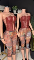 Pre Order: About 7 work days shipping Printed Mesh Seventh Pants YUEM-202694