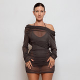 EVE Sexy See Through Slash Neck Mini Dress GSZM-Y26DS353