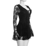EVE Solid Color Lace Ruffles Mini Dress GSZM-D26DS402