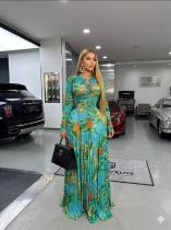 EVE Long Sleeve Printed Single Breasted Maxi Dress GFXI-fx638