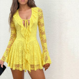 EVE Solid Color Lace Ruffles Mini Dress GSZM-D26DS402