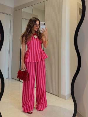 EVE Stripe Sleeveless Vest Two Piece Pants Set  GFXI-fx1002