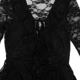 EVE Solid Color Lace Ruffles Mini Dress GSZM-D26DS402