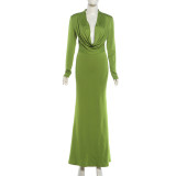 EVE Long Sleeve Solid Color Maxi Dress GZJQ-K6D18503A