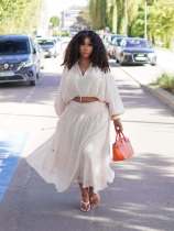 EVE Long Sleeve V Neck Two Piece Skirts Set GFXI-fx948