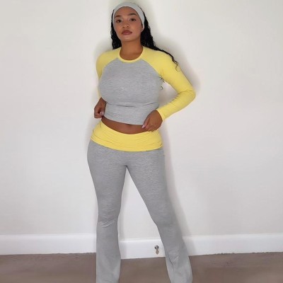 EVE Contrast Color Long Sleeve Two Piece Pants Set(With Headscarf) DLSF-K6S17613A