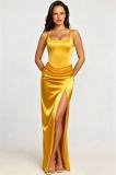 EVE Solid Color Sleeveless Satin Split Maxi Dress GADE-102272