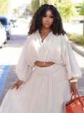 EVE Long Sleeve V Neck Two Piece Skirts Set GFXI-fx948