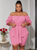 EVE Plus Size Solid Color One Shoulder 2 Piece Short Set QMZF-1841
