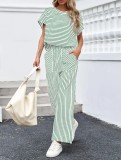 EVE Stripe Short Sleeve T Shirt Two Piece Pants Set GWHT-A683