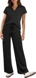 EVE Solid Color Short Sleeve Two Piece Pants Set GWHT-A16