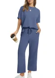 EVE Plus Size Short Sleeve Solid Color Two Piece Pants Set GWHT-A28