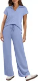 EVE Solid Color Short Sleeve Two Piece Pants Set GWHT-A16