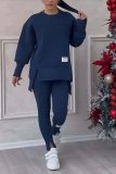 EVE Plus Size Solid Color Irregular Sweatshirt Two Piece Pants Set GWHT-T316