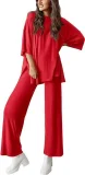 EVE Plus Size Long Sleeve Solid Color Loose 2 Piece Pants Set GWHT-509