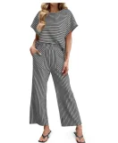 EVE Stripe Short Sleeve T Shirt Two Piece Pants Set GWHT-A683