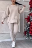 EVE Plus Size Solid Color Irregular Sweatshirt Two Piece Pants Set GWHT-T316